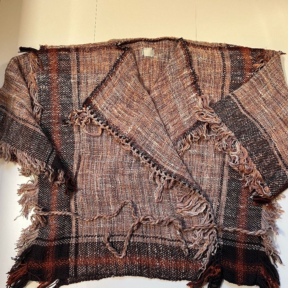 Judi Gaston Hand-woven Multi-colored Fringed Open Front Jacket, One Size